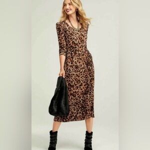 CAbi Leopard Print Maxi Long Sleeve Dress